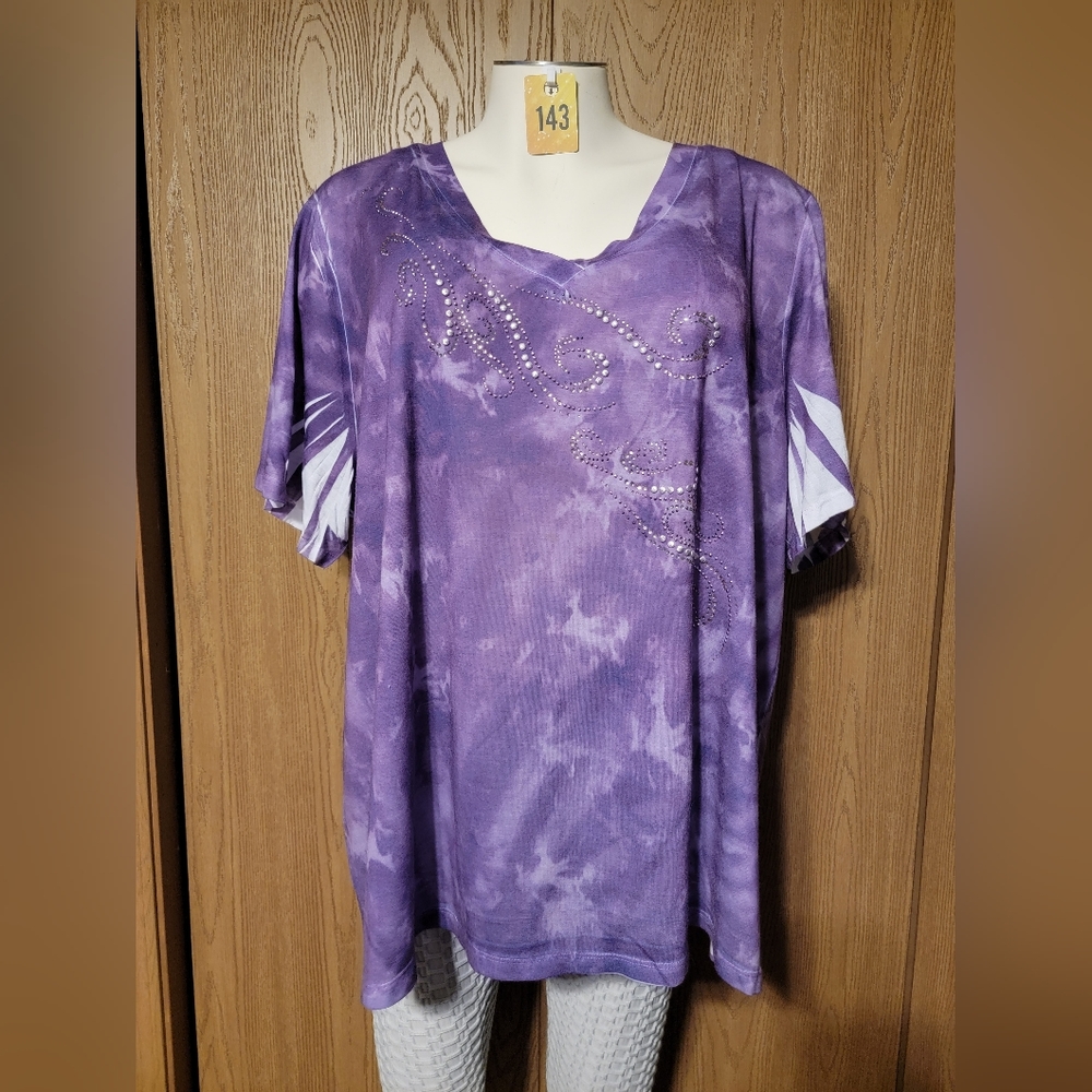 Purple Tie-dye look short sleeve Essentials Shirt with Bling 4XL